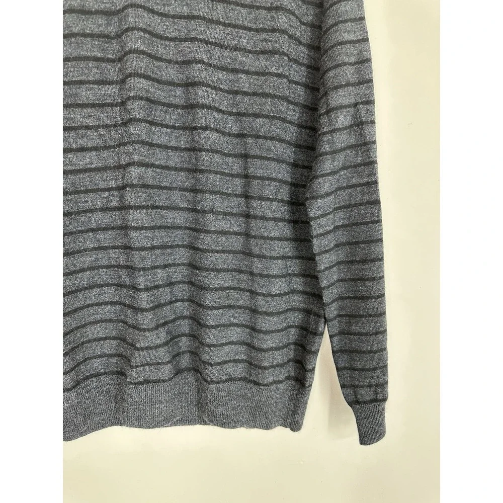 J.Crew 100% Merino Wool V-Neck Pullover Sweater‎ Gray Brown Striped Mens MEDIUM